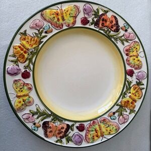 World Bazaars‎ Butterfly Garden Charger Plate 14" Ladybug Floral Hand Painted